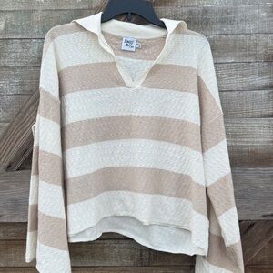 Princess Polly  Neutral Stripe Collared Sweater